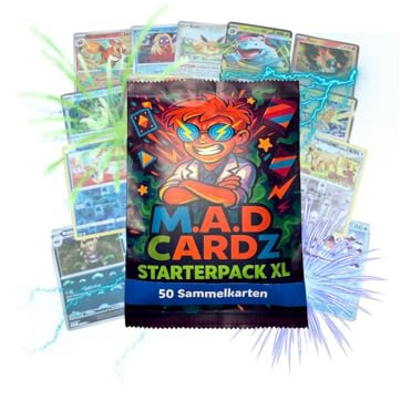 Sammelkarten Booster (50 Karten) EX-Karte -9Holo/Reverseholo- original Deutsch – Zufallsauswahl-Starterpack XL von M.A.D. CARDZ