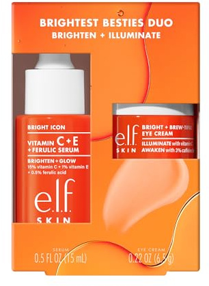 e.l.f. SKIN Brightest Besties Duo, Hautpflegeset in Reisegröße, aufhellendes Gesichtsserum & Vitamin-C-Augencreme, für Strahlkraft und ebenmäßigen Teint, gegen Schwellungen, vegan und tierversuchsfrei