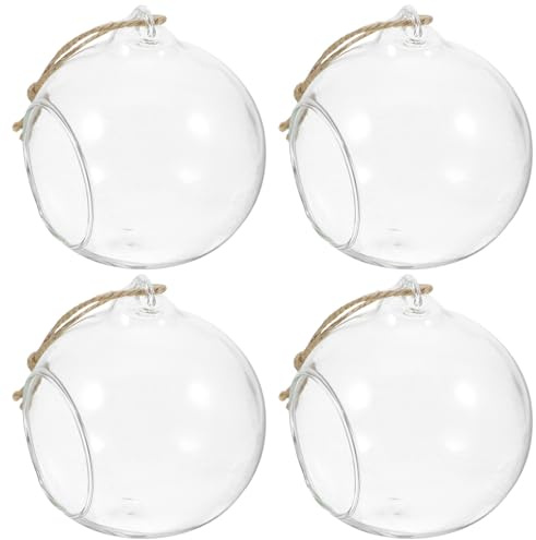FUOYLOO Portavelas Base Plana y Ventilación Terrarium, de Vidrio Colgante Cuerda, 5 Piezas, Adecuado para Decoración Navideña y Árbol