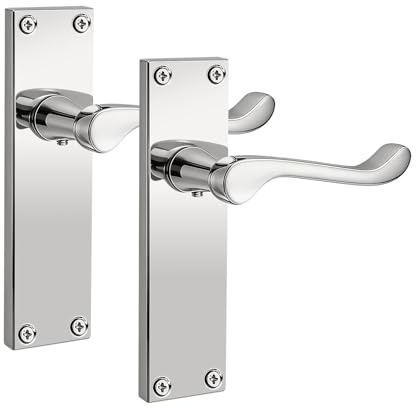 PinLin Chrome Elegance Range Polished Chrome Victorian Scroll Lever Latch Handles, Polished Chrome Backplate Door Handles, Contemporary Design for Internal Wooden Doors