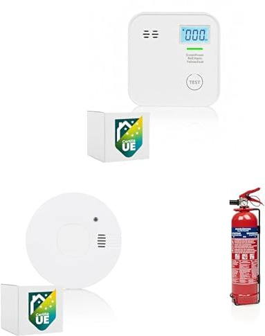 Set of Smartwares CO-Melder FGA-13091 + Rauchmelder FSM-11710 + Pulverlöscher 1 kg FEX-18116