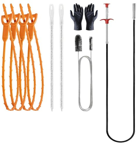 KASURE 9 Stück Abflussreiniger Spirale, Abflussbürste, Rohrreinigungsspirale, Doppelkopf-Rohrreinigungsbürste, Rohrreiniger mit Zubehör, Flexible Flexible Reinigungsbürste für Kanalisation, Küche, Bad
