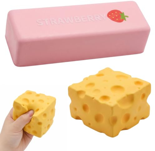 2 STÜCK Butter Squishy, Cheese Squishy, Zweiteiliges Dekorset mit Streifen- und Quadratform, Tischornamente für Sammler und Raumgestalter