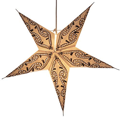 GURU SHOP Faltbarer Advents Leucht Papierstern, Weihnachtsstern 60 cm - Artemis Beige, Papiersterne 60 cm