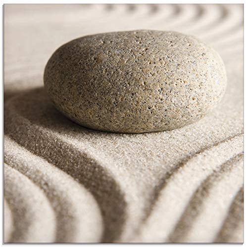 ARTland Wanddeko Glasbilder Wandbild Glas Bild einteilig 40x40 cm Quadratisch Zen Steine Sand Entspannung Strand Maritim S6BH