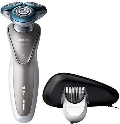 Philips Men's Series 7000 Smooth Glide Sensitive Shaver with Blue Flex Heads, SmartClean, SmartClick, Rechargeable Lithium-Ion Battery, Modern Style, Blue, Neutral