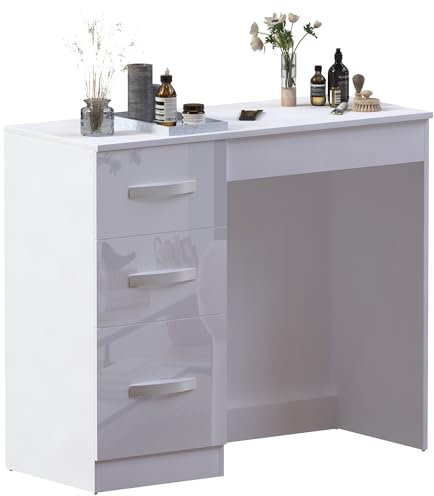 Vida Designs Hulio High Gloss 3 Drawer Dressing Table, White, 79 x 93 x 38 cm