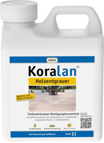 KORA® Koralan® Holzentgrauer Konzentrat 2,5 Liter für Terrasse, Gartenmöbel & Holzdeck – Entfernt Vergrauung, Eisenflecken & Verfärbungen – Auffrischen ohne Schleifen – mit Oxalsäure