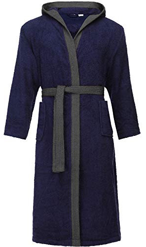 Ladeheid Herren Frottee Bademantel aus 100% Baumwolle LA40-190 (Dunkelblau-29/Dunkelgrau-12, L)