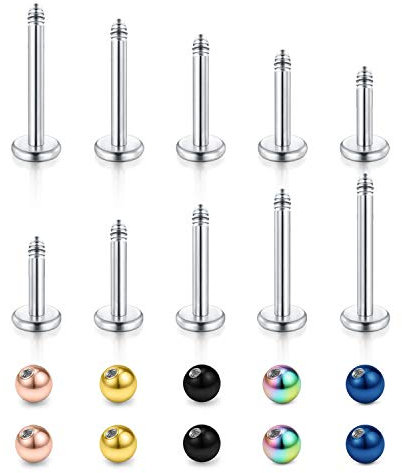 Longita 18G 16G Piercing Bars Barbell 4/5/6/8/10mm Lippe Tragus Studs Labret Monroe Ringe mit Ersatzkugeln 2.5/3/4/5/6mm