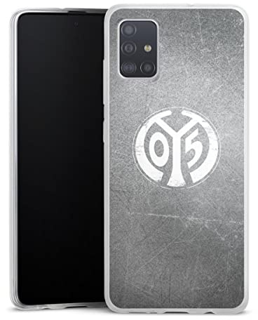 Slim Case kompatibel mit Samsung Galaxy A51 Silikon Handyhülle transparent Hülle extra dünn 1. FSV Mainz 05 E.V. Metallic Look Offizielles Lizenzprodukt