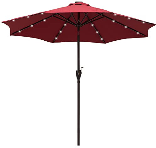 Outsunny Parasol de jardin droit Lumineux octogonal inclinable Ø 2,7 m Parasol LED Solaire métal Polyester Haute densité 180 g/m² rouge bordeaux