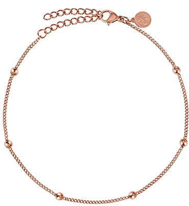 GD GOOD.designs Fußkettchen für Damen Rosegold - Wasserfest - Fußkette mit kleinen Perlen Dots - 18K vergoldet - Frauen Edelstahl Fußschmuck