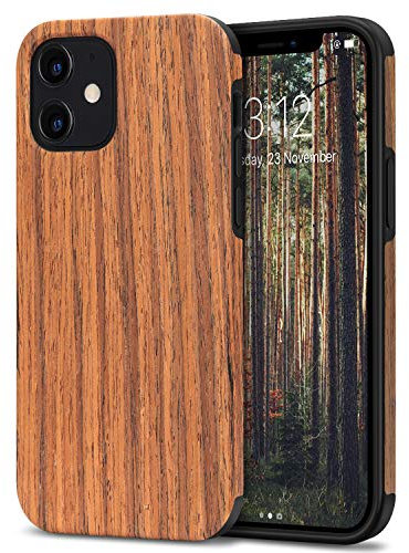 TENDLIN Kompatibel mit iPhone 12 Mini Hülle Holz und TPU Silikon Hybrid Handyhülle (Rotes Sandelholz)