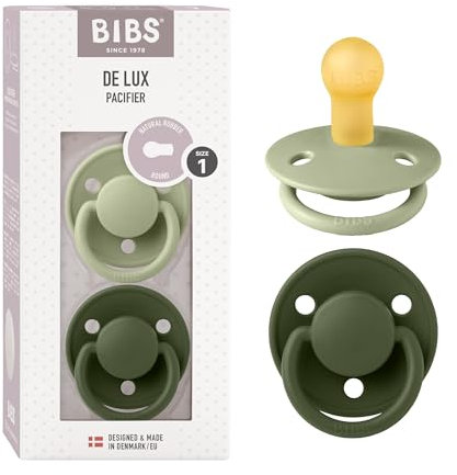 BIBS De Lux Schnuller 2er-Pack, BPA-frei, Kirschform Nippel. Naturkautschuk/Latex, Hergestellt in Dänemark. 0-6 Monate (2er Pack), Sage/Hunter Green