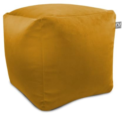 rucomfy Beanbags Velvet Cube Footstool Luxury Adult Bean Bag Pouffe, Home Living Room Furniture Foot Rest, Durable 38 x 38 x 38cm (Mustard)