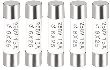 sourcing map Lot de 5 fusibles à cartouche en céramique 15 A 250 V 6 x 25 mm