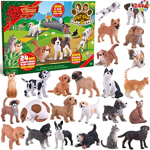 JOYIN Weihnachts-Adventskalender 2025 mit Hund und Katze, Tier-Actionfiguren, Spielset, Tierspielzeug, 24-Tage-Countdown-Adventskalender