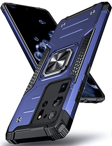 DASFOND Armor Hülle für Samsung Galaxy S20 Ultra 5G Case mit Kameraschutz Militär Stoßfest Handyhülle [Upgrade 2.0] 360° Metal Ring Ständer Schutzhülle [für Handyhalterung Auto Magnet], Blau