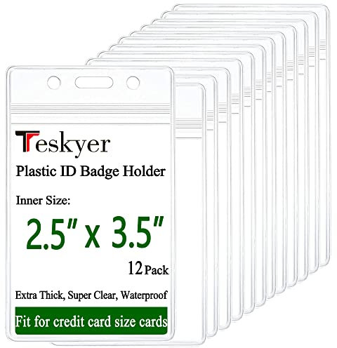 Teskyer 12 Pièces Porte Badge, Porte Badge Transparent, Imperméable à l’eau, Plastique, Souple, avec Fermeture éclair Refermable