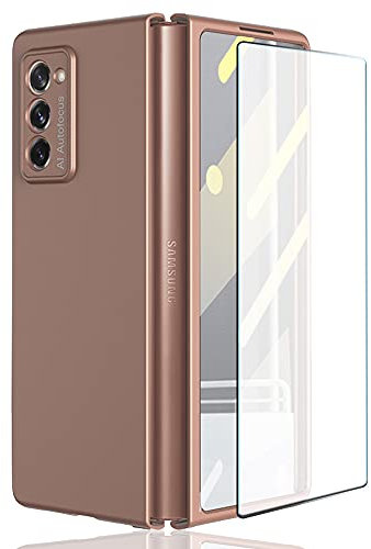 Furwabo Hülle für Samsung Galaxy Z Fold 2,Harte All-Inclusive-Schale mit Hartglasfolie,Ultradünne Anti-Klopfen Kombination sfolie Hartmatte Schutzhülle für Samsung Galaxy Z Fold 2 5G (Roségold)