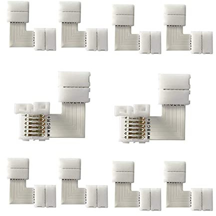 ENQIMAOYI RGBWW LED-Leiste, 6-polig, L-Form, lötfrei, 12 mm, rechtwinklig, lötfreie Verbindung für SMD 5050 RGBCCT LED-Streifen, 10 Stück