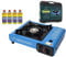 GREEN HAVEN Blue Portable Camping Stove with Cary Case & 4 Butane Gas - Premium Camping Gas Stove, EN417 Compliant, Portable with Automatic Ignition & Heat Control