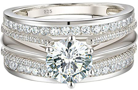 DJMJHG 2 Stück Ehering Set 925 Sterling Silber Perfekter Schnitt Simulierter Diamant Verlobungsringe Für Frauen Luxus Schmuck 8