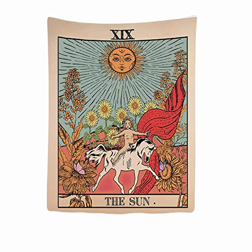 Ulticool - Sonne Tarot Wandteppich XXL - 200 x 150 cm - Poster Wand Teppich Tuch Fototapete - Hippie Boho Tarotkarten Psychedelic Deko - Wandbehang Strandtuch Vorhang - Schlafzimmer Wohnzimmer
