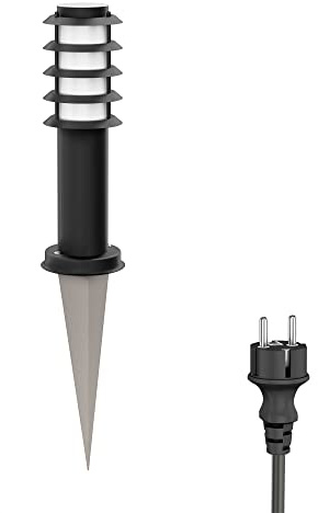 ledscom.de Wegelicht/Pollerleuchte PORU mit Erdspieß und 2m Kabel für außen, IP44, Gitter, 39cm, schwarz, 1 x E27 max. 60W