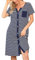 Marvmys Chemise De Nuit Femme Coton Manches Courtes Rayure Robe De Nuit Bouton Ouvert Devant Vêtements De Nuit Cardigan Vêtement d'Intérieur Bleu Marine M