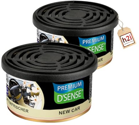 h2i Premium Duftdose | new car | 2 Stück | Auto Lufterfrischer und Duftspender für Camping, Büro & Zuhause | 60 Tage frischer Duft mit Mengenregulierung | passt in Getränkehalter | inkl. h2i Sticker