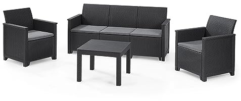 Keter 004 Elodie 3-Sitzer Gartenmöbel-Set mit klassischem Tisch, Graphit/Cool Grey