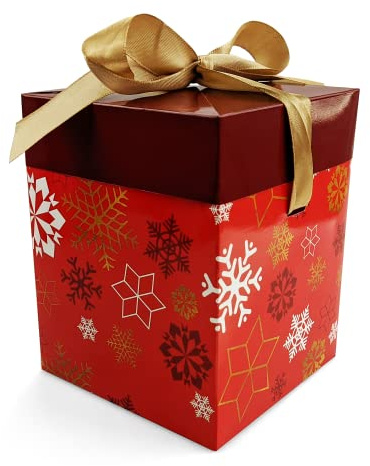 Netuno 1x Geschenkschachtel Weihnachten Rot 12x12x15 cm Geschenkbox mit Deckel und Schleife kleine Kartonschachtel aus Pappe Weihnachts Geschenkverpackung für Kinder und Erwachsene