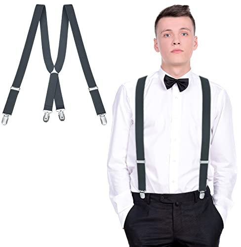 SATINIOR Hosenträger X Form fur Herren mit Clip Verstellbare(Dunkelgrau)