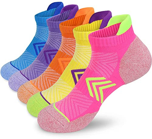 Smlper 5 Pairs Womens Ladies Trainer Ankle Socks,Running Sports Socks Anti-Blister Breathable Moisture Wicking Cotton Walking Sock (UK, Numeric, 4, 7, Regular, Regular, Yellow/Blue/Purple/Orange/Rose)