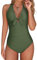 UMIPUBO Badeanzug Damen Bauchweg, V Ausschnitt Monokini Einteiliger Badeanzug Push Up Bademode Selbstkultivierung Raffung Bauchweg Große Größe Swimsuit(Grün,XL)