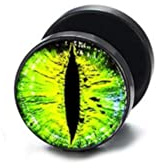 CHICNET Fake Piercing Plug Ohrring Edelstahl schwarz 10mm, Stab 1.2mm x 6mm, 16g Ohrstecker Männer Frauen bunt Blumen Weltall Galaxie Tier Auge Yin Yang Vegvisir Wikinger Kompass