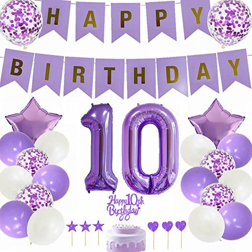 Yunchu Online 10. Geburtstag Dekoration Mädchen Lila Tortendeko Geburtstag Lila White Party Deko 10. Geburtstag Party Deko 10 Geburtstag Mädchen Junge Deko Geschenk 10 jahre Geburtstag Deko Ballon