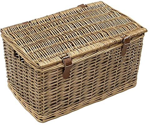 JVL Handmade Buff Wicker Hampers with Faux Leather Straps, Medium, Brown