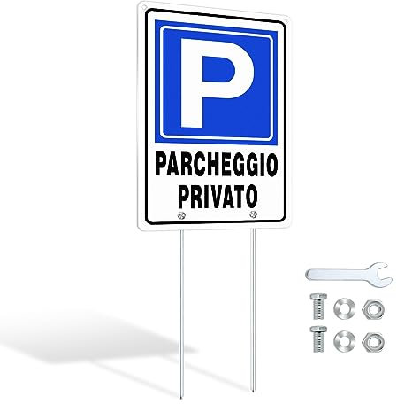 SINMAO Cartelli Parcheggio Privato in Alluminio con Punte per il Pavimento e Fori Preforati 20x30cm, 2 in 1 Può Essere Fissato al Suolo o Appeso, Protezione UV Contro lo Sbiadimento