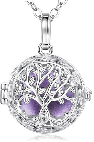 EUDORA Harmony Ball Collier de Grossesse pour Femme, Arbre de Vie Abgel Appelant Pendentif Musique Carillon Souhaitant Bell Mexico Ball Bijoux Cadeau pour Mère Dames, 45 + 30