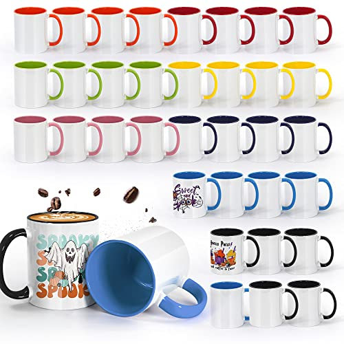 AGH Taza de sublimación de 325 ml con interior de color y asa, tazas de café clásicas de cerámica, paquete de 36