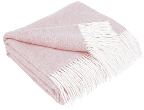 LYHome Kaschmir Decke mit Merino - Luxus Tagesdecke Kuscheldecke Wolldecke Sofadecke und Couchdecke, Sofa Wohndecke Plaid Überwurfdecke Sofaüberwurf, Couch Überwurf (140x200 cm, Rosa - Weiß Fischgrät)