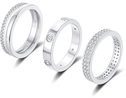 TOSGMY Gold-Silberringe für Damen, läuft nicht an, stapelbar, trendig, zierlich, 18 Karat vergoldet, stapelbar, Zirkonia, Daumenring-Set, Liebe, Freundschaft, Doppelbandringe, Versprechen, Hochzeit,
