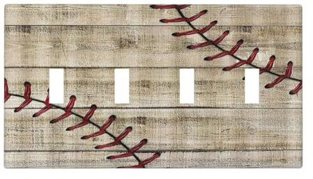 Wpshijia Rustikaler Baseball-Lichtschalter, Vintage-Stil, Landhausstil, Beige, 4-Gang-Dekor-Lichtschalterplatte, Vierfach-Kipp-Wandplatte, elektrische Frontplatte für Bauernhaus, Kabine, Schlafzimmer,