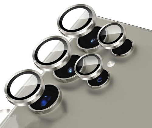 GIOPUEY [Protezione Completa Pellicola Fotocamera Compatibile con Samsung Galaxy S24 Ultra, [Doppia Protezione] Metallo + Vetro Temperato, Protezione Fotocamera - Grey