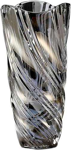 CEMABT Vase à fleurs, 24 cm, épais, pour tulipes, cadeau d'anniversaire, cadeau de mère, en verre transparent, décoratif pour mariage (gris fumé sergé)