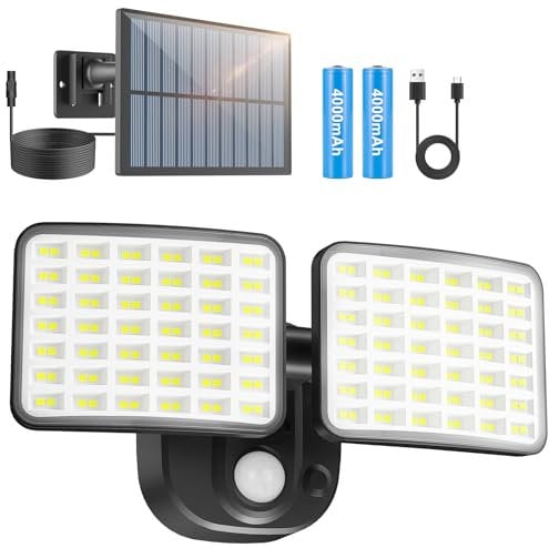 YTKIH Rechargeable Security Light of Long Endurance, Solar Motion Sensor Outdoor Light Supports Solar & USB Charging, Solar Lights Outdoor Flood Lights for Yard, Porch, Garage, Garden