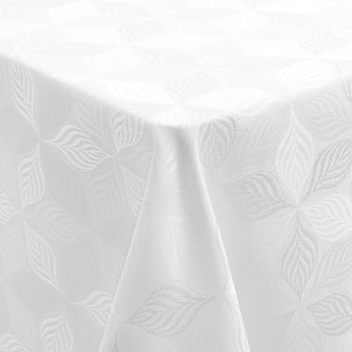 Homaxy Tischdecke Abwaschbar Rechteckig 140x180cm Mehrblättrige Jacquard Tischdecke Ornamente Schmutzabweisend Pflegeleicht, Weiß